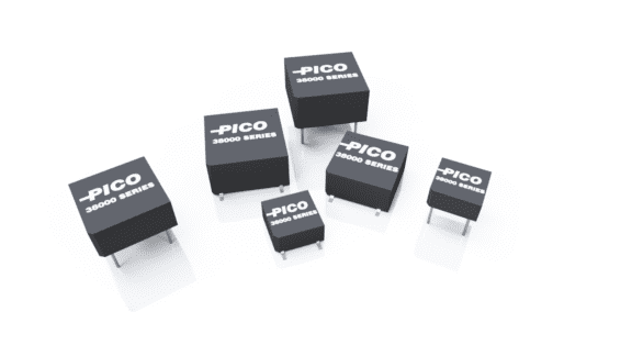 Six black electronic components labeled "PICO 38000 SERIES" in varying sizes are arranged on a white background.